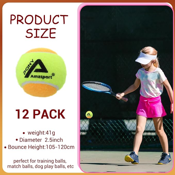 AMA SPORT Tennis Balls - 25%-50%-75% Low Compression Stage Practice Tennis Balls for Beginners Youth Training