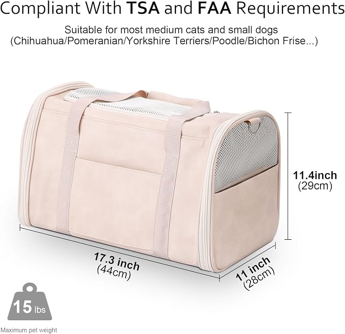 Lasaviin Fashion Leather Dog Carrier Cat Carrier Airline Approved Pet Carrier for Small Medium Dogs Cats Under 15Lbs, Collapsible Soft Sided Travel Puppy Carrier White