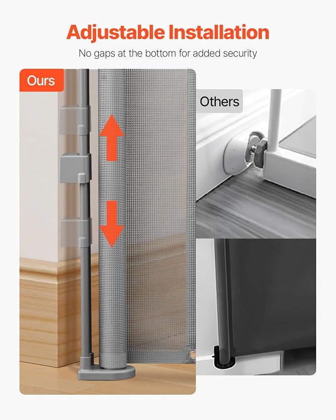 VEVOR Retractable Baby Gate, 34 inch Tall, Extends up to 55 inch Wide, Retractable Gate for Kids or Pets, Mesh Material, Easy to Install for Indoor Stairs, Doorways, Hallways, Playrooms, Gray