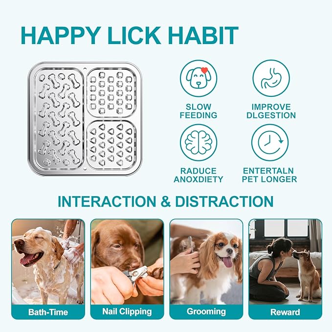 Stainless Steel Lick Mat for Dogs & Cats, Dog Lick Mat with Suction Cups & Crate Mount, Chew-Proof Slow Feeder with 3 Textured Zones for Calm Feeding & Anxiety Relief [1Pack]