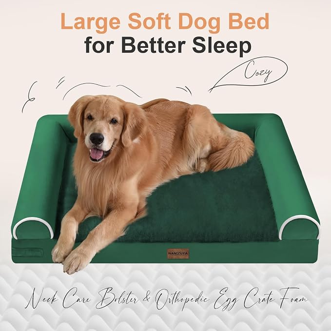 Large Dog Bed Orthopedic Washable: Beds Bolster XL Bed Medium Large Dogs Egg Crate Foam Couch Sofa Waterproof with Removable Cover - Emerald