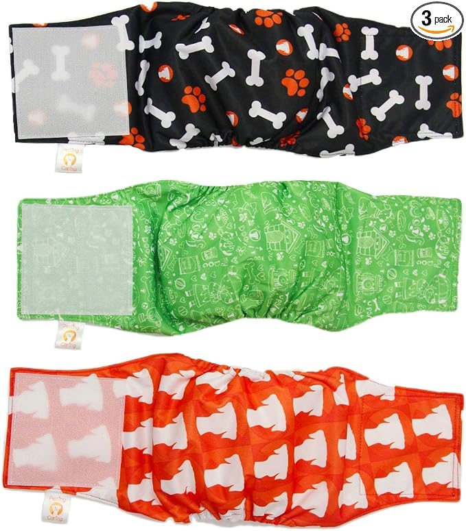 PETTING IS CARING Male Dog Wraps Washable & Reusable Belly Band Diapers Materials Durable Machine Washable Doggie Pee Puppy Pads Diaper Trainer Potty - 3 Pack Set