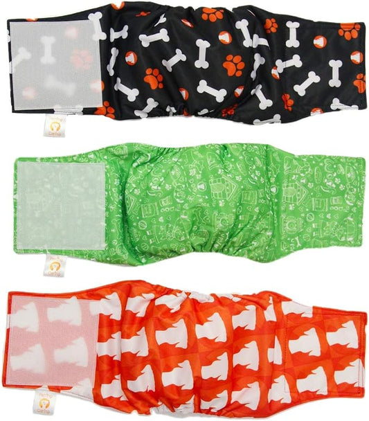 PETTING IS CARING Male Dog Wraps Washable & Reusable Belly Band Diapers Materials Durable Machine Washable Doggie Pee Puppy Pads Diaper Trainer Potty - 3 Pack Set