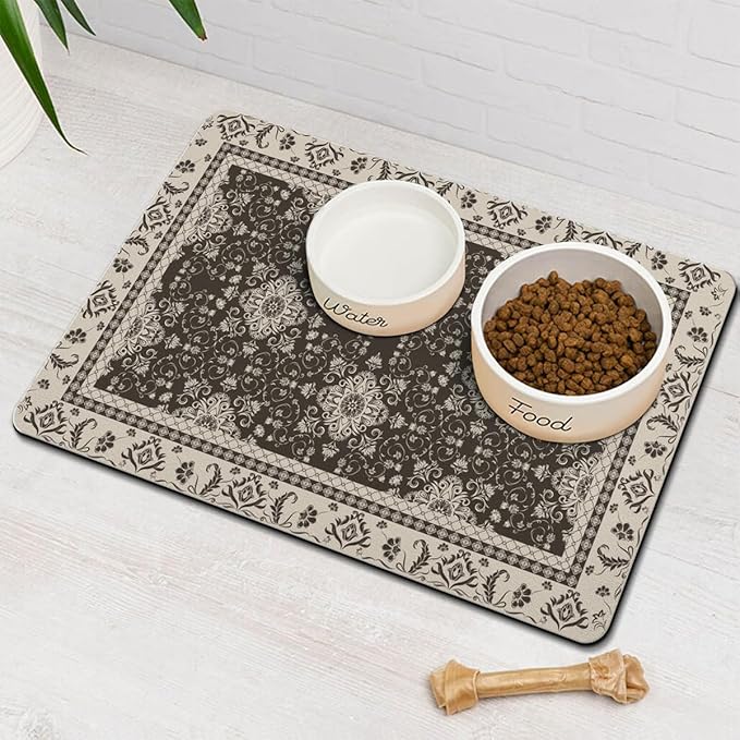 Dog Food Mat for Floors Waterproof Quick Dry Pet Placemat Cat Feeding Bowls Mats for Food and Water, Eco-Friendly Dog Accessories Diatomite Pets Supplies 12" X 20"
