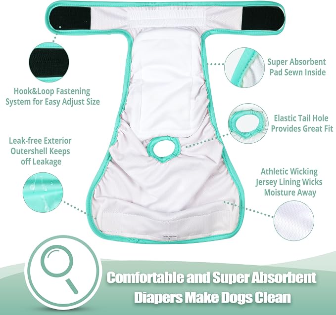 wegreeco Reusable Washable Dog Diapers Female with 1PC Suspender, Dogs Period Heat Diapers Female Heat Cycle, XL Medium Large Small Doggie Puppy Diapers for Incontinence (Medium)