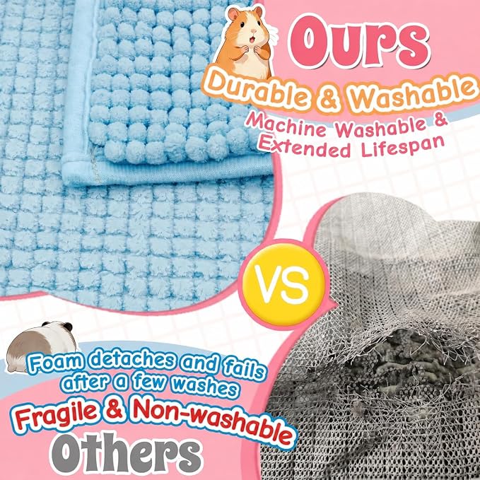 Guinea Pig Cage Liner, 4 PCS Washable Guinea Pig Bedding Fleece Mat, Reusable Pee Pads for Small Animals, Bunny Rabbit Hamster Chinchilla Cage Accessories 16x12 Inch Blue