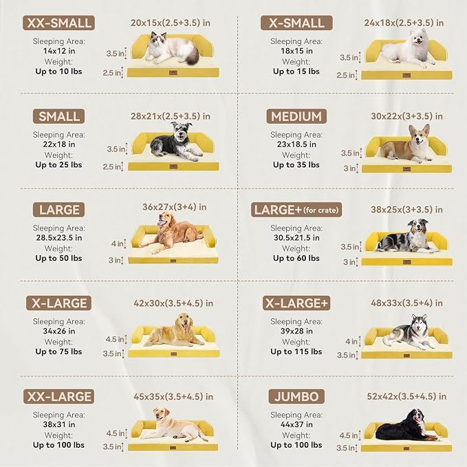 Large Dog Bed Orthopedic Washable - Waterproof with Removable Cover - Memory Foam - Beds Bolster Pet - Couch Sofa - XXXL Large Big Jumbo Dogs - Ginger Yellow Giant Dog Bed
