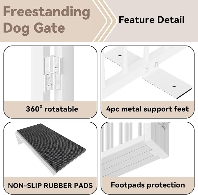 SNUOWU Full Metal Freestanding Dog Gate with Door, 36''Height Foldable Pet Dog Fence for Indoor & Outdoor, 2 Panels Extra Wide Free Standing TallDog Gates for Doorways,House,Stairs,Porch,Deck,Yard