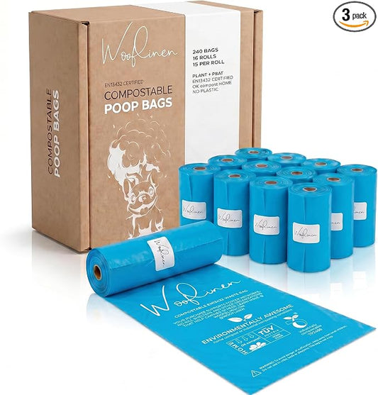 Wooflinen Home Compostable Dog Poop Bags – Leak-Proof Dog Poop Bags Rolls – Large 9x13”, Durable, Easy Tear – Made from Plant & PBAT Material – For Big & Small Dogs – 720 Count (48 Rolls)