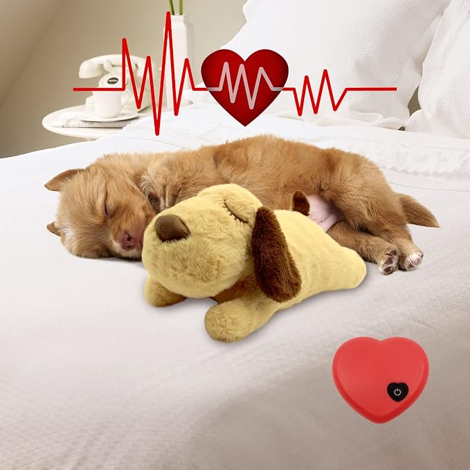3T GROUP Puppy Heartbeat Toy for Dogs Sleep Aid Stuffed Animal with Heartbeat Toy for Puppy Essentials Pet Pillow Anxiety Relief Calming Toy(Yellow)