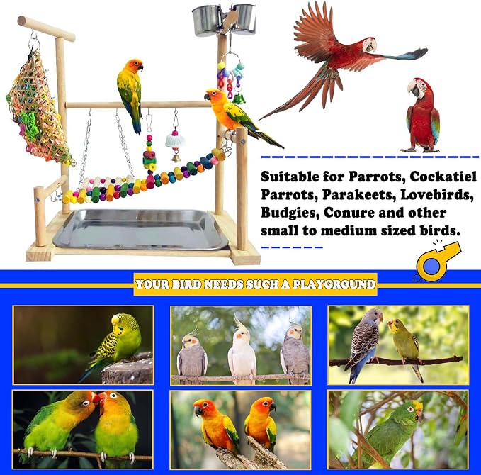 kathson Bird Playground,Parakeet Play Stand,Parrots Play Gym with Food Bowls,Cockatiel Playstand with Chewing&Exercise Toys,Birds Perch Stand for Budgie Conures Lovebirds