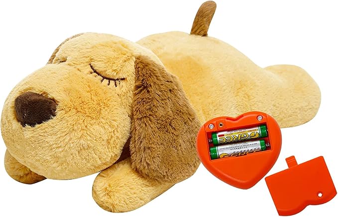 HonourHope Dog Heartbeat Toy (Dog Yellow, Medium) - Plush Pet Calming Toy with Simulated Heartbeat and Heat for Anxiety Relief, Behavioral Training Aid for Puppy Dog Cat