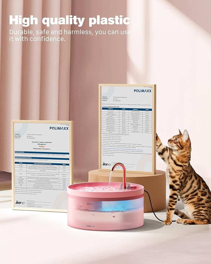 Pink Cat Water Fountain and 12 Carbon Filters + 12 Sponges, Multiple Filtration, Meets 8 Days of Drinking Water and 6-12 Months of Replacement Needs, Worry-Free Travel