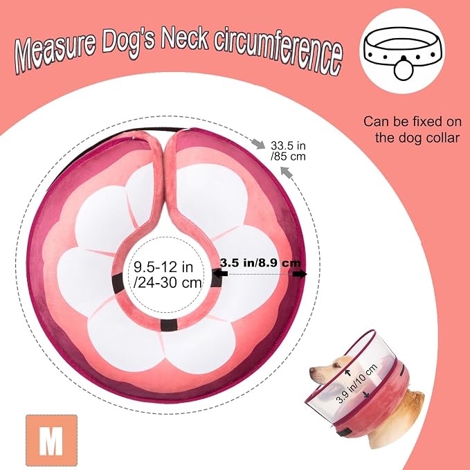 Inflatable Dog Cone Collar for Large Medium Small Dogs, Soft Dog Donut Collar Adjustable Recovery Cone for Pets After Surgery, Extra Enhanced Anti-Licking Guard Shield (Mangosteen, Medium)