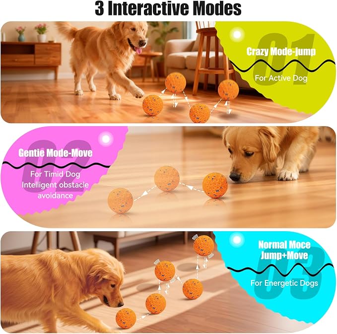 Interactive Dog Toys - Chew-Proof Dog Ball for Aggressive Chewers, Self-Moving Automatic Vibration with 3 Modes, IP54 Waterproof E-TPU, Ideal for Medium and Large Dogs