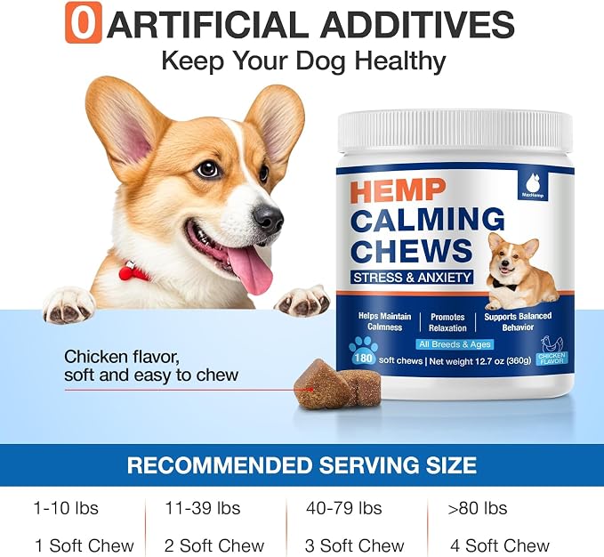 Calming Chews for Dogs - Advanced Неmр Dog Calming Chews- Anxiеty Rеlief Treats for Composure, Separation, Barking, Thunderstorms, Stress Rеlief - Hiр and Jоint Supplement -180 Soft Treats