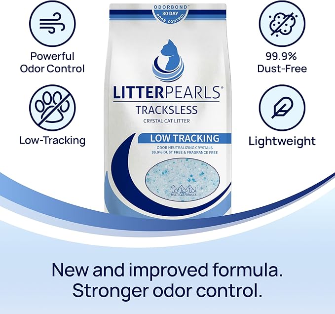 Litter Pearls Tracksless Unscented Non-Clumping Crystal Cat Litter with Odorbond, 15 Pounds