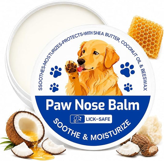 Lick Safe Dog Paw & Nose Balm - All Natural Moisturizing Wax with Coconut Oil & Shea Butter, Soothes Dry Cracked Paws & Snout, Heat & Cold Pavement Protection, 8.82 Oz Nose Butter