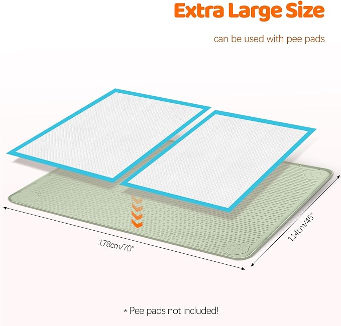 Pee Pads for Dogs, 70" x 45" Extra Large Reusable Silicone Mat, Washable Puppy Training Pads for Potty Training, Non-Slip, Leak-Proof, Indoor Floor Protection (Green)