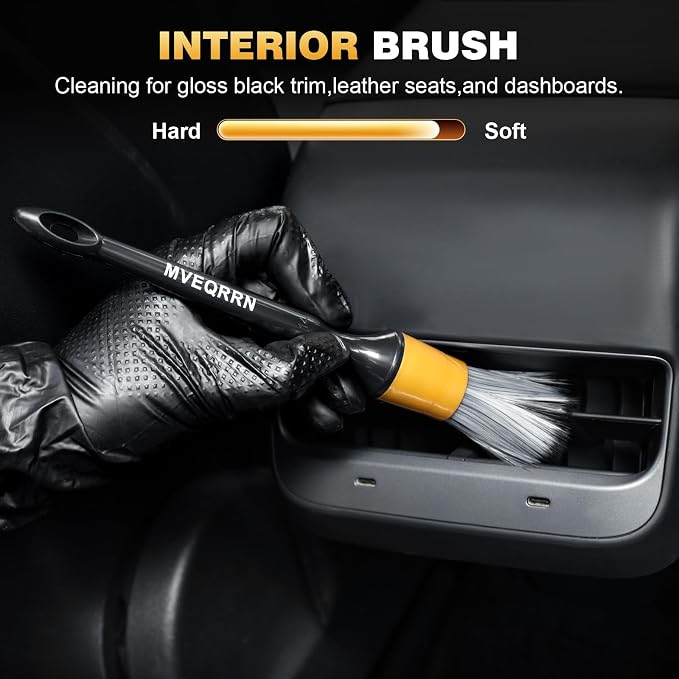 7PCS Car Detailing Brush Set,Boar’s Bristle Car Cleaning Detail Brush kit,Ultra Soft No Scratch Car Dust Brush,Car Interior Detailing Brushes Kit,Detail Brush Car Detailing for Interior Exterior(gold)