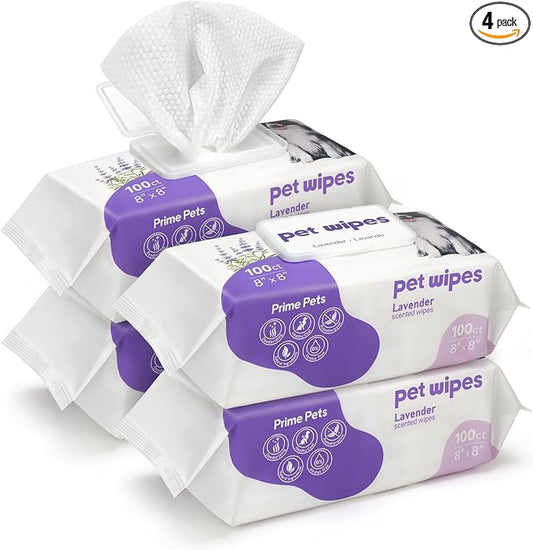 Prime Pets 400pcs Dog Wipes for Paws and Butt, Large Pet Wipes for Dogs, Dog Wipes Cleaning Deodorizing, Hypoallergenic, Puppy Wipes for Grooming Face Fur Body, Lavender Scented