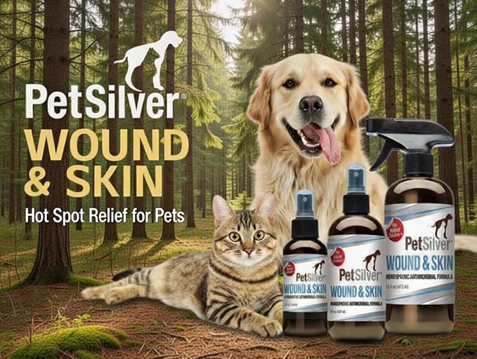 PetSilver Wound & Skin Spray - Dog Wound Spray, Hot Spot, Allergy Relief for Dogs, Itch Spray for Cats - Natural Skin Soother - Chelated Silver, Superior to Colloidal Silver - Made in USA - 16 fl oz