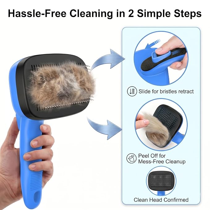 Self Cleaning Slicker Brush for Dog - 5 PCS Dog Brush Grooming Kit,Undercoat Rake Brush Comb for Small Large Dogs Cats, Dog Hair Brush Set, Grooming Deshedding at Home or Travel, Blue