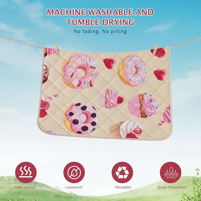 IEUUMLER Washable Pee Pads for Dogs, 2 Pack Cake Pattern Reusable Waterproof Puppy Potty Pads, Non-Slip Absorbent Pet Training Pads for Playpen Crate Bed EU015 Beige Cake, 24x18