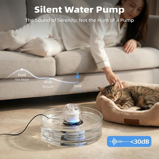 Glass Cat and Dog Water Fountain 90oz/2.7L, Automatic Pet Water Dispenser with Quiet Pump