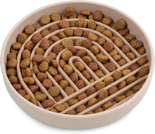 Should We Go? Slow Feeder Dog Bowls - Small Size Silicone Slow Eating Dog Bowl for Puppies & Dogs with Suction Cup -Dishwasher-Safe, Lick Mat Design, Reduces Gulping, for All Breeds, 6”x1.25”- Tan