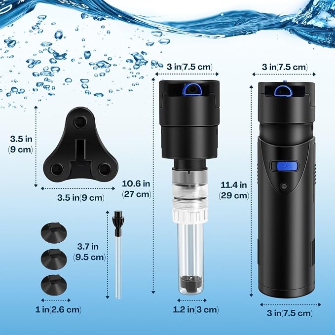 Flexzion Aquarium Filter U-V, 200 Gallon Fish Tank Filter with U-V Light for Green Control Cleaning, 200GPH Submersible Aquarium Pump for Turtle Tank, Freshwater Crystal Clear & Saltwater