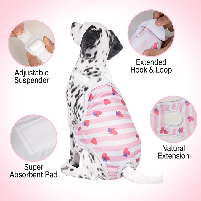 Jollywoods 3 Pack Washable Female Dog Diaper Onesie Sanitary Pantie with Adjustable Suspender, Reusable Fixed Doggie Diapers, Super Absorbent Leakproof for Small Medium Large Dog in Heat Cycle L