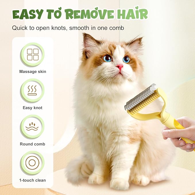 Double-Sided Pet Grooming Brush, 2026 New Undercoat Rake for Long Haired Pets, Multi-Functional Dematting Comb for Home Grooming, Pet Hair Removal Brush for Pet Owners (Gray, 2pcs)