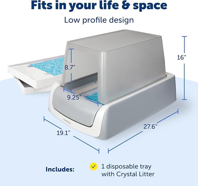 PetSafe ScoopFree Crystal Pro Legacy Self-Cleaning Automatic Cat Litter Box - Front-Entry Motion-Sensing Cat Box with Integrated Health Counter - Includes 1 Disposable Crystal Litter Tray