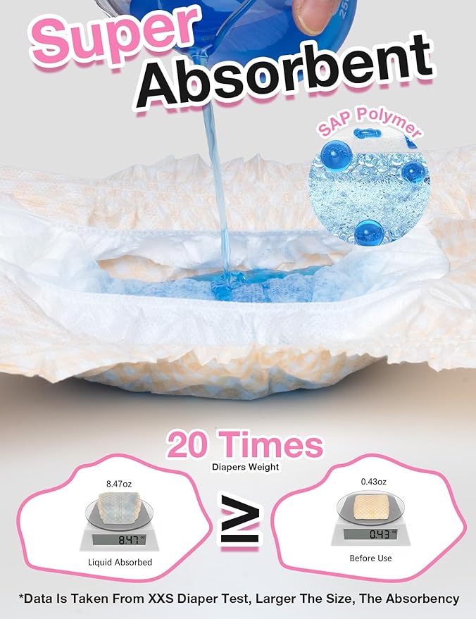 Dono Dog and Cat Diapers Female-60PCS, Disposable Female Dog Period Diaper for Heat with Wetness Indicator, Super Absorbent Doggie Puppy Diapers Female for XXS,Small Medium Large Dogs