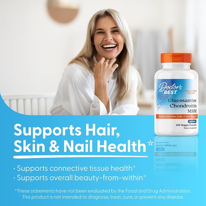 Doctor's BEST Glucosamine Chondroitin MSM - Joint Health Support Supplement for Women & Men, Nutritional Support for Joint Strength, Hair, Skin, & Nails, Gluten Free, Non GMO - 240 Capsules