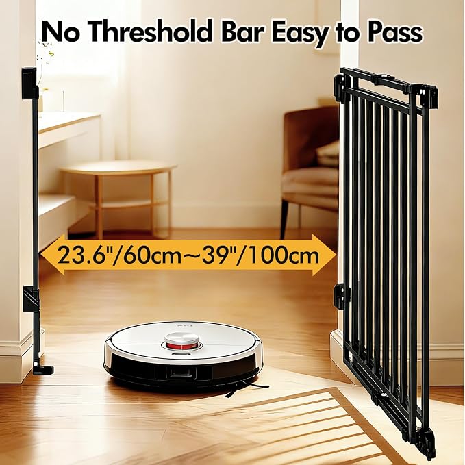Baby Gate for Stairs & Doorways - Fits Openings 26 to 43 Inches Wide (Must Drill to Install) | 29" Extra Tall with No Bottom Bar | One-Handed Auto-Close Walk-Thru Gate for Kids & Pets, Black