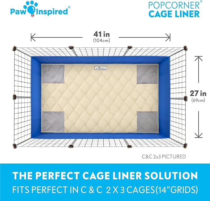 Paw Inspired PopCorner Guinea Pig Cage Liners | Washable Fleece Bedding or Pet Bed Mat for Small Animals | Super Absorbent Pee Pad with Reinforced Corners and Waterproof Bottom (C&C 2x3, Tan)