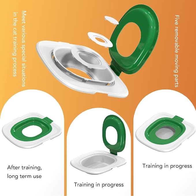 Upgraded Cat Toilet Trainer Kit, Universal Reusable Cat Potty Toilet Training Kit, Removable Cat Toilet Training Kit, Toilet Litter Box Trainer for Home Pet Care (Green)