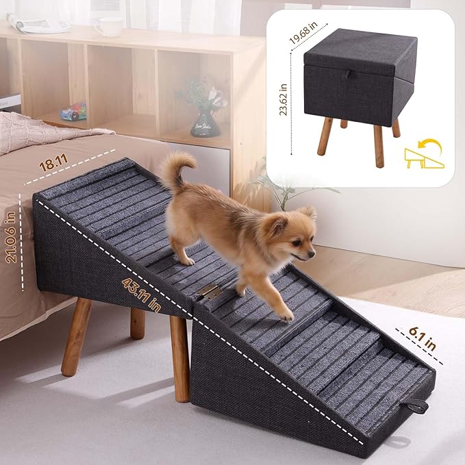 21.06”H Dog Stairs for High Bed, 6-Step Pet Stairs with Split Ottoman Design - Tall Dog Steps Convertible to Bedside Table Nightstand, Large Non-Slip Stairs for Big Medium Dogs to Bed