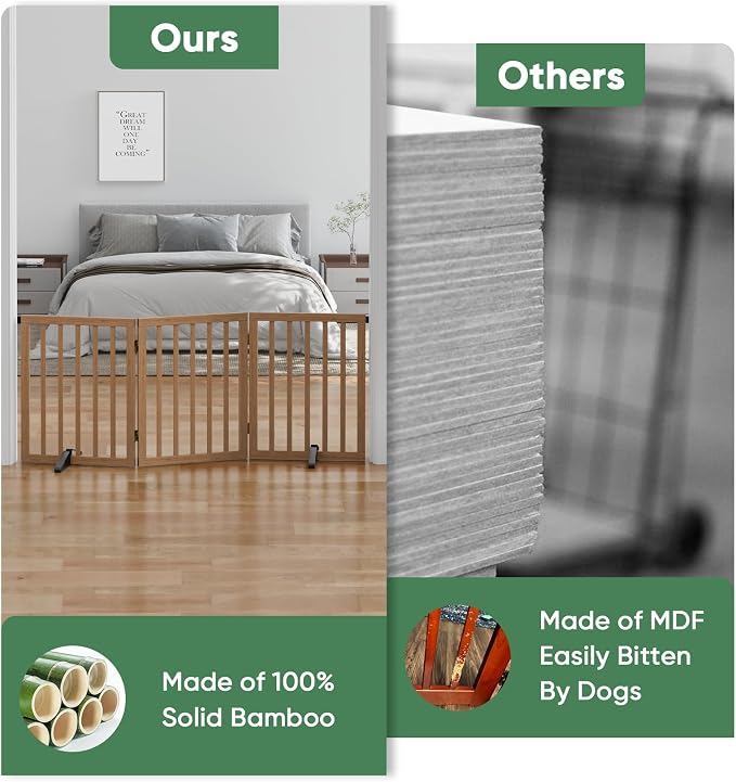 Dog Gates for Doorways, Freestanding Dog Gate Indoor, Foldable Pet Gates for Doorways Bedroom, Puppy Gate with Metal Support Feet, Room Divider 3 Panels (Dark Walnut)