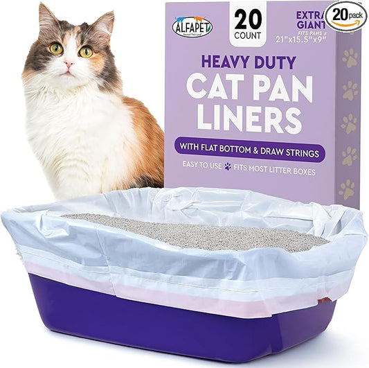 Cat Litter Box Liners Alfapet Heavy Duty Flat Bottom Extra Giant 20 Count - Tear-Resistant Litter Liner Bags Kitty Litter Liners for Rectangular Litterbox Pans, 36” x 18” x 2MIL Thick 30 lb Capacity