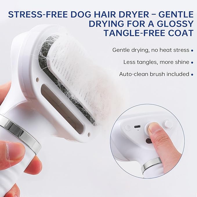 Professional Pet Grooming Dryer Brush – 3-in-1 Dog Blow Dryer with Slicker Brush, Adjustable Temp, Overheat Safe, Salon Quality