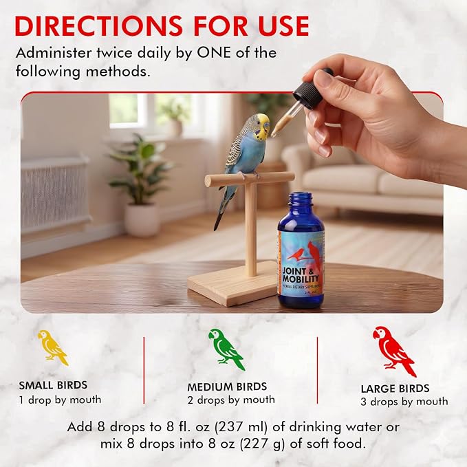 Morning Bird Joint & Mobility 1 fl oz – Herbal Liquid Supplement for Birds – Supports Joint Health, Muscle Comfort & Mobility – Ideal for Aging or Recovering Birds