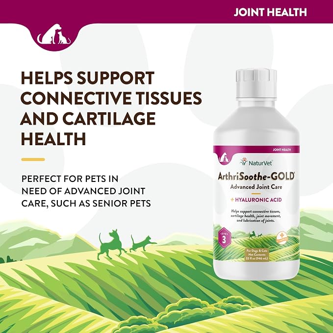 NaturVet ArthriSoothe-Gold Level 3 Advanced Joint Care for Dogs and Cats, 32 oz Liquid, Made in USA