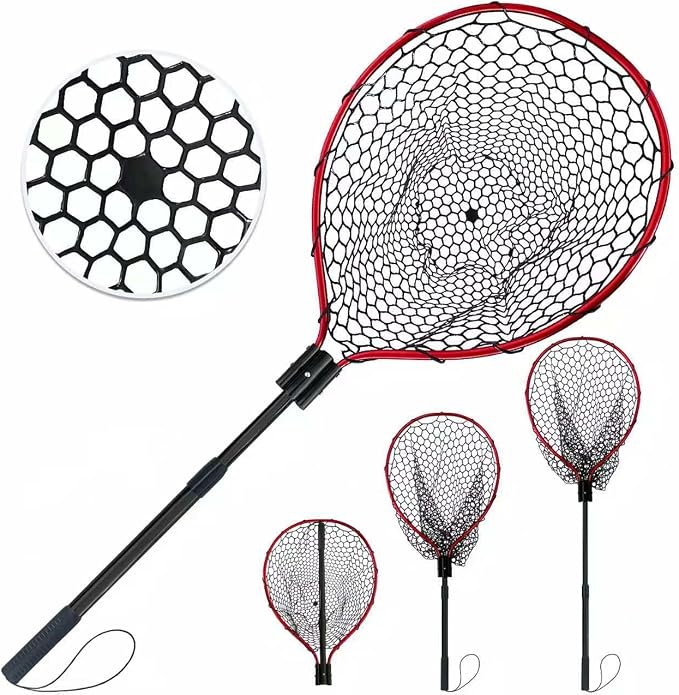 All Metal Telescoping Rubber Fishing Net with Handle Length: 59" Depth:19.7" Hoop: 26"x18" Large Silicone Fish Landing Net Pier/Kayak/Fishpond/Saltwater/Salmon Extendable Fishing Gear