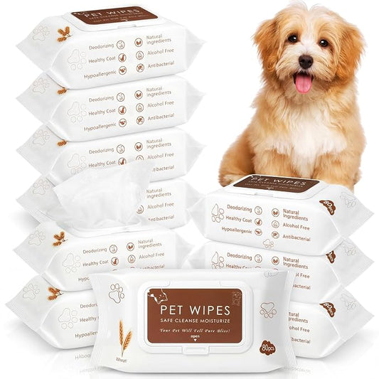 Treela 10 Packs of 800 Dog Wipes Pet Wipes Cat Grooming Supplies for Paws, Butt, Ear, Skin, Body Bath Cleaning Stain Odor Remover, Home or Travel Use (Soothing Oatmeal Flavor)