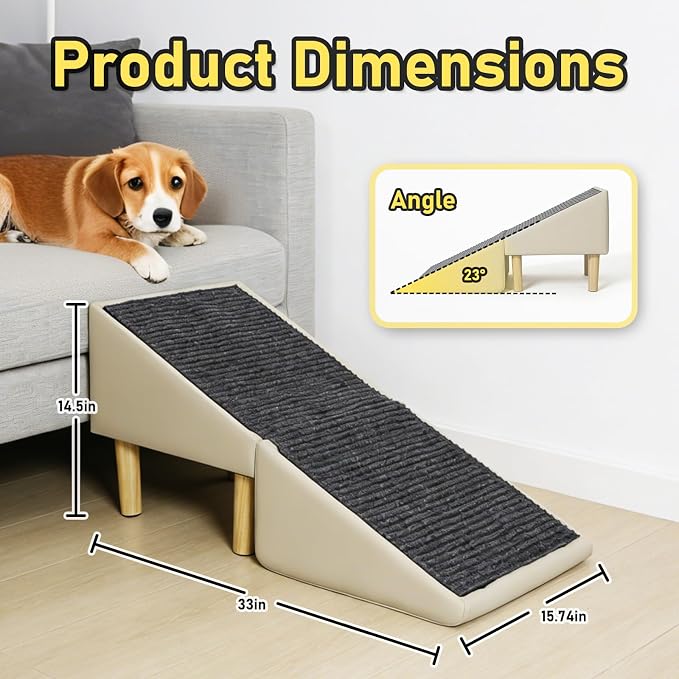 Split Ottoman Dog Ramp for Couch & Bed, 2-in-1 Foldable Dog Stairs with Non-Slip Surface, Solid Wood Pet Ramp for Small & Senior Dogs, Gentle 23° Incline, Modern Furniture Style