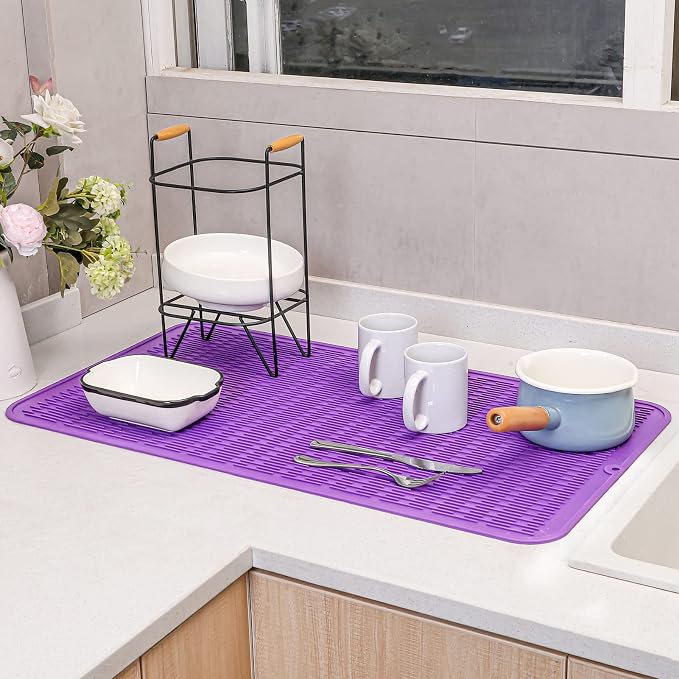 MicoYang Silicone Dish Drying Mat for Multiple Usage,Easy clean,Eco-friendly,Heat-resistant Silicone Mat for Kitchen Counter or Sink,Refrigerator or Drawer Liner Purple 4XL 32 inches x 18 inches