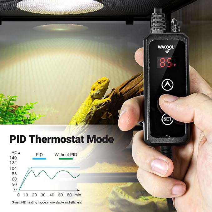 WACOOL TERRA Reptile Light Fixture with Dimming Thermostat, 5.5 Inch Deep Dome Reptile Heat Lamp Fixture with Temperature Controller
